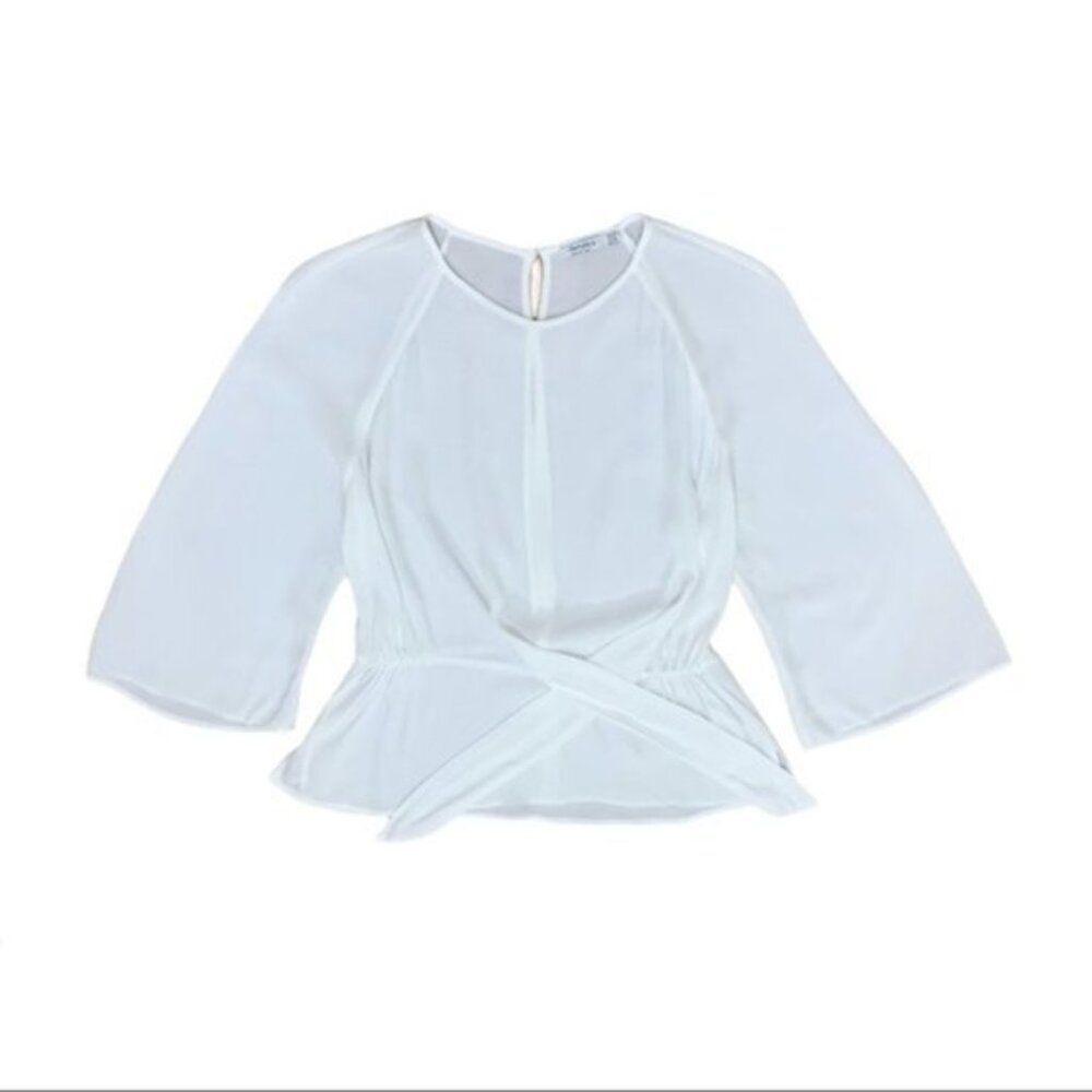 Bershka Romantic White Blouse with 3/4 Sleeves Women's Size Medium Flowy Boho